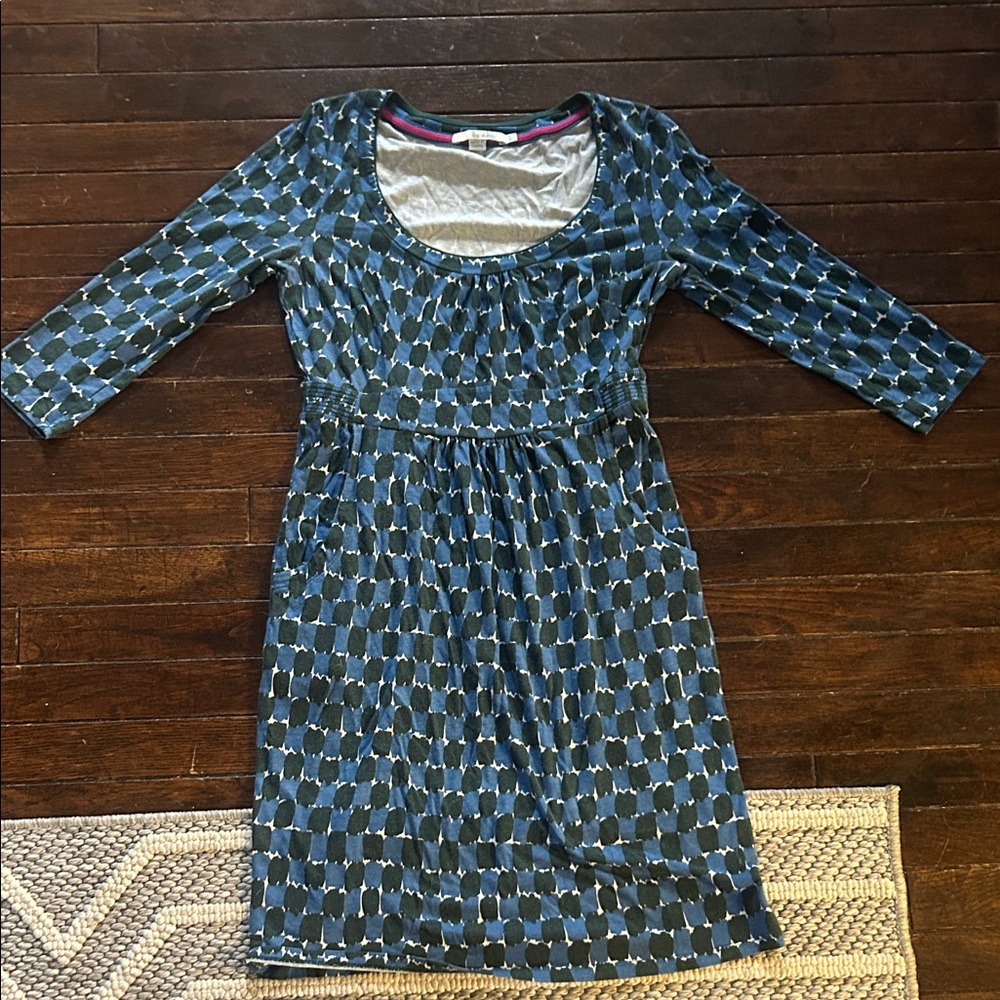 Boden Teal and Navy Long Sleeve Dress